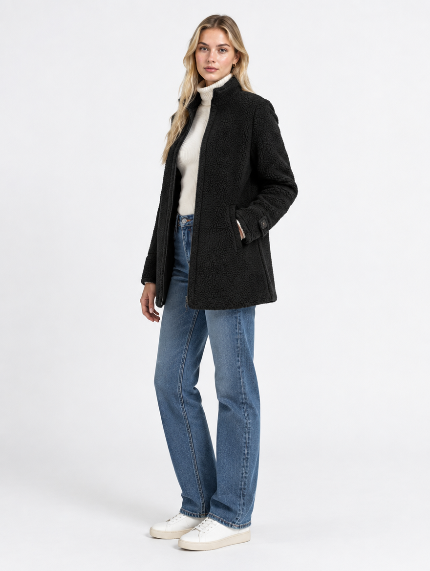 Schwarz - Fumoya Teddyfleece-Jacke