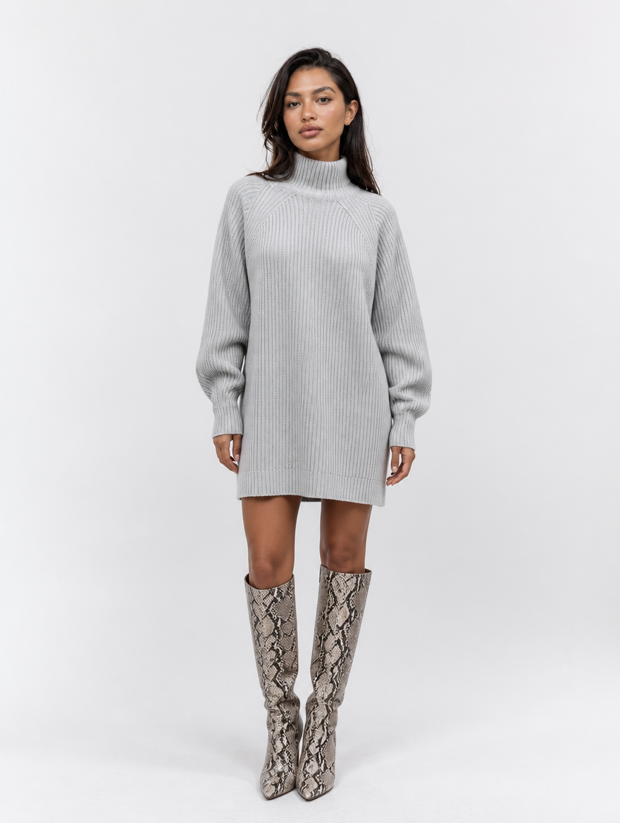 Grau - Fumoya Oversize-Rollkragenpullover