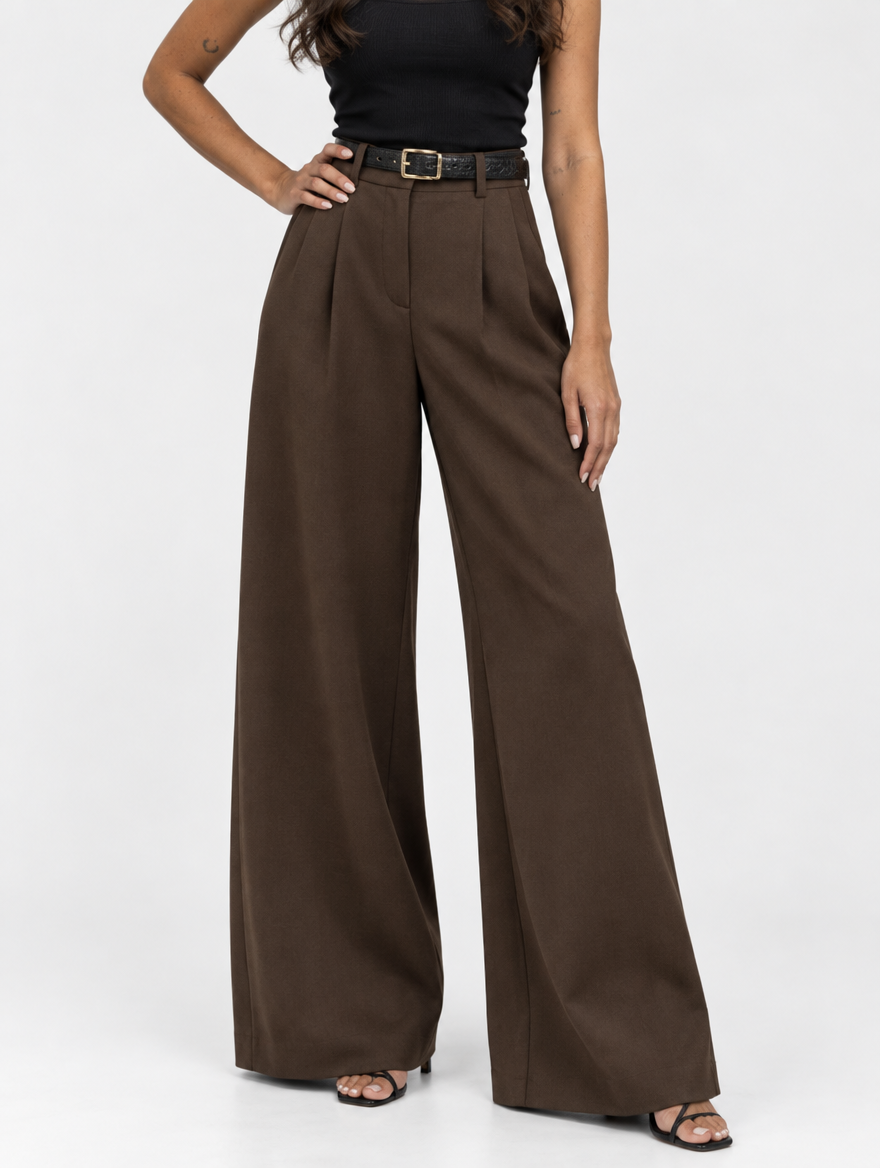 Braun - High-Waist-Hose in Straight-Leg