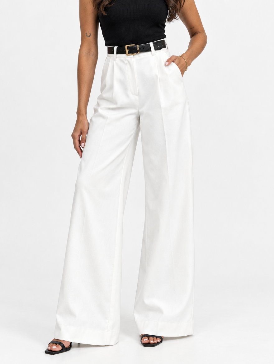 Weiß - High-Waist-Hose in Straight-Leg