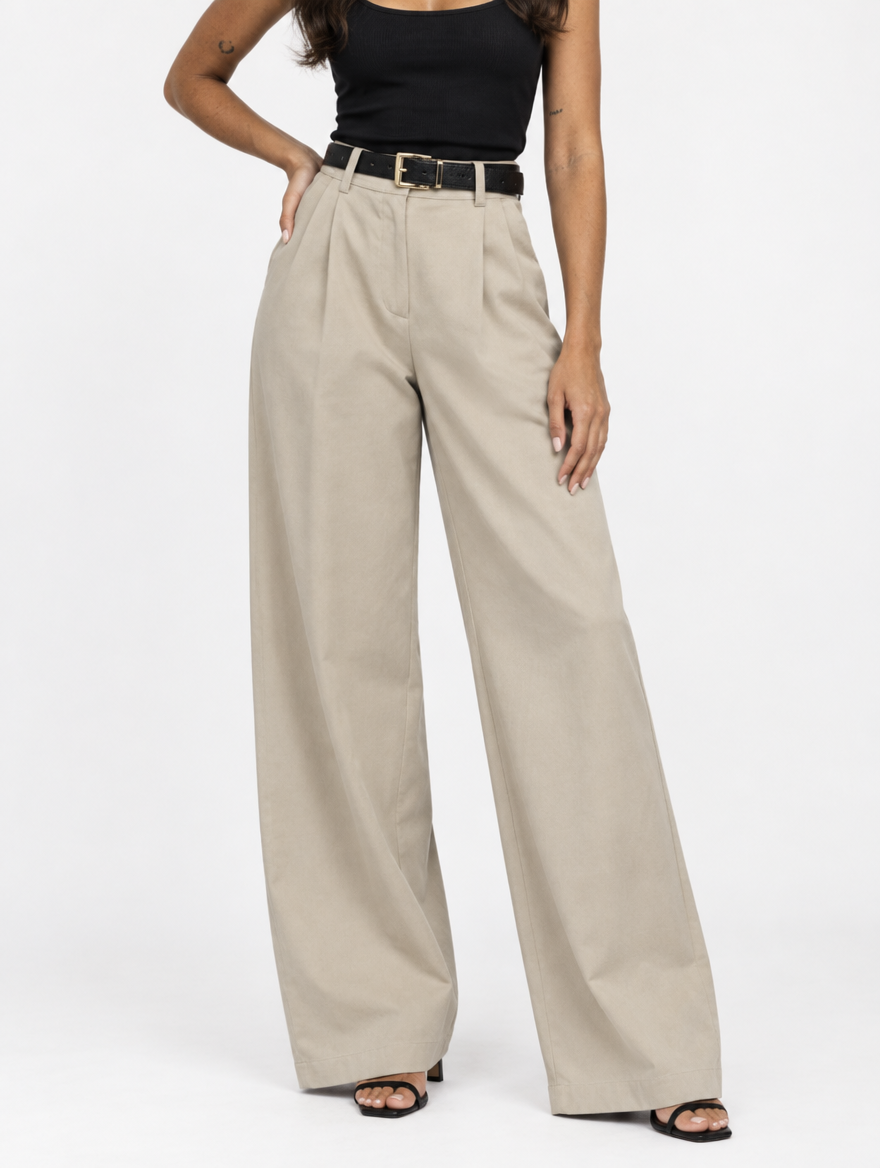 Beige - High-Waist-Hose in Straight-Leg