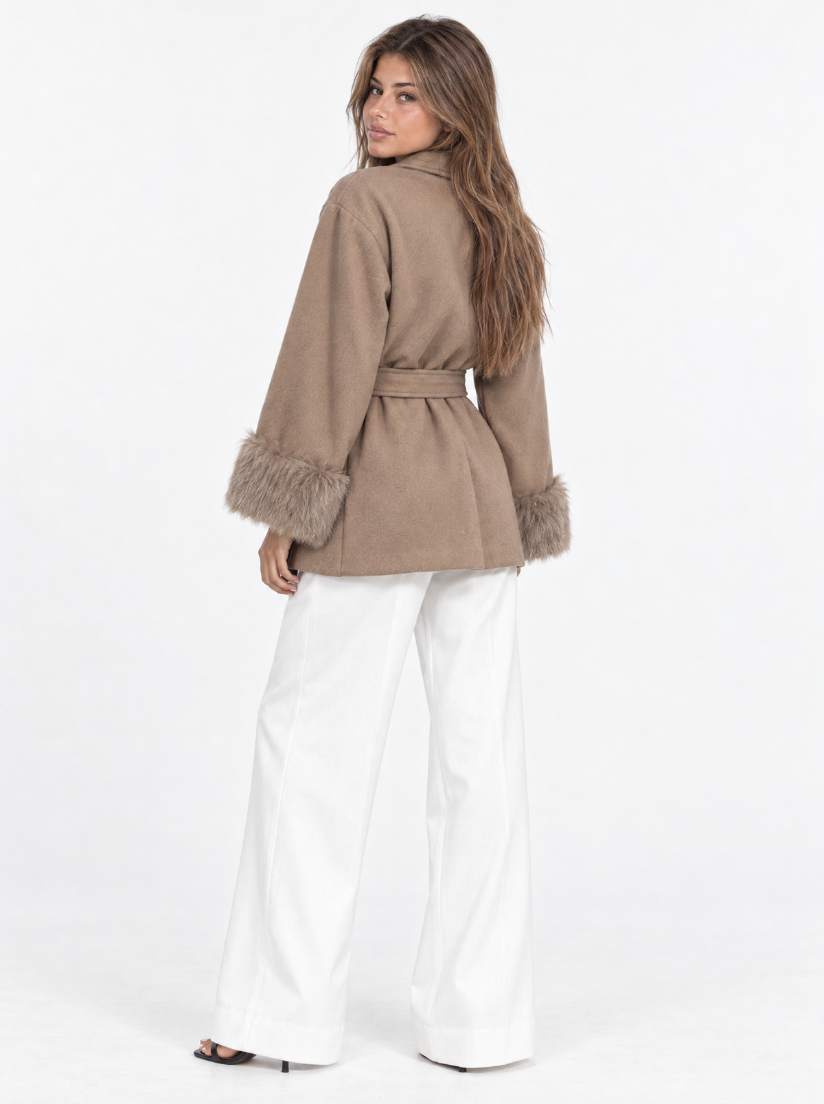 Khaki - Wickeljacke mit Kunstfell-Manschetten